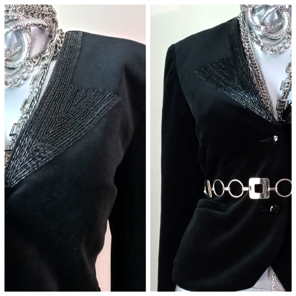ACT 111 VINTAGE Velvet & Beads Evening Black Tie Cocktail Blazer - Picture 6 of 13